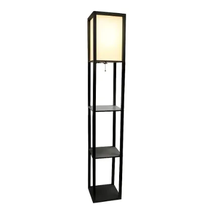 Picture of Organizer Storage 3 Shelf Floor Lamp with White Linen Fabric Shade